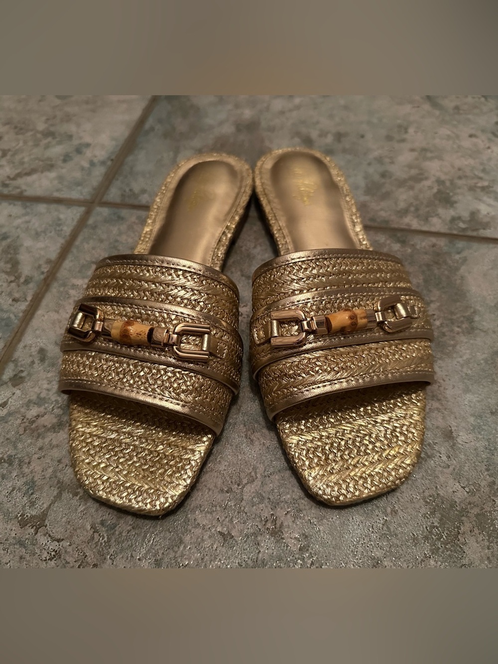 Lilly Pulitzer Metallic Gold Woven Slide Sandals